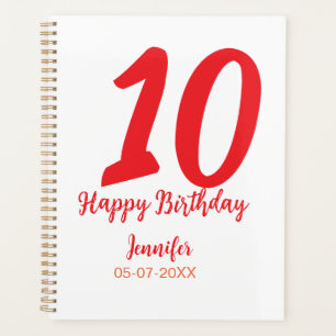 10th birthday add name date year red template  planner