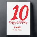 10th birthday add name date year red template  plaque<br><div class="desc">editable design</div>