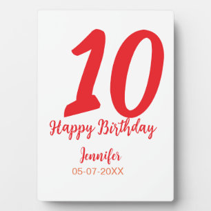 10th birthday add name date year red template plaque