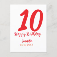 10th birthday add name date year red template