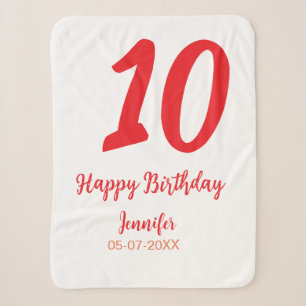 10th birthday add name date year red template  sherpa blanket
