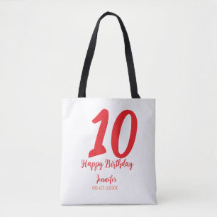 10th birthday add name date year red template  tote bag