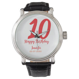 10th birthday add name date year red template  watch