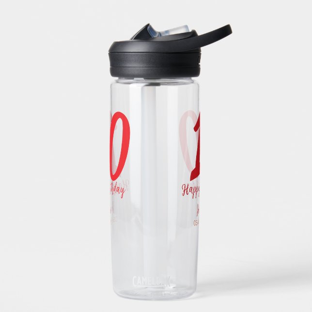 10th birthday add name date year red template  water bottle (Left)