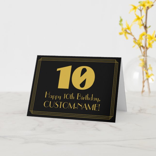 10th Birthday: Art Deco Inspired Look "10" & Name Card (Yellow Flower)