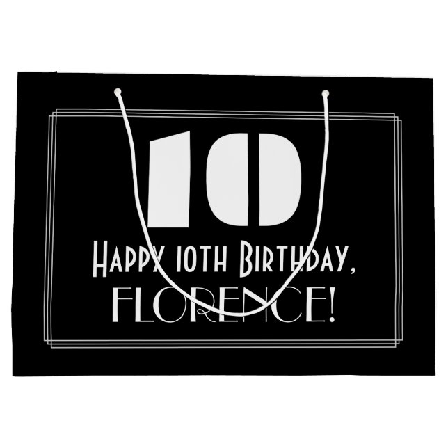 10th Birthday ~ Art Deco Inspired Look "10" + Name Large Gift Bag (Back)