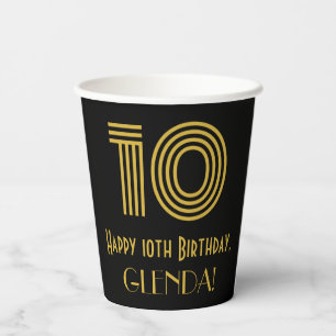 10th Birthday: Art Deco Inspired Look “10” & Name Paper Cups