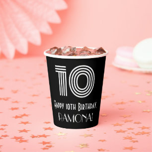 10th Birthday — Art Deco Inspired Look “10”  Paper Cups