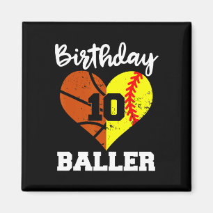 10th Birthday Baller Fun 10 Year Old Softball Bask Magnet