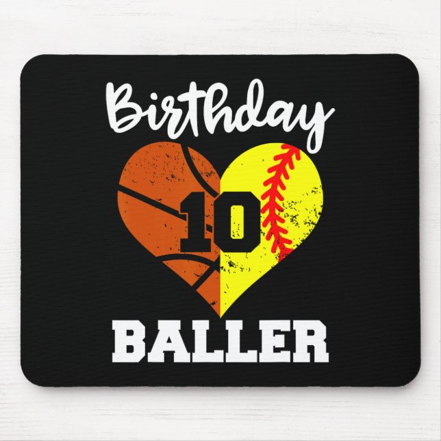 10th Birthday Baller Fun 10 Year Old Softball Bask Mouse Pad (Front)