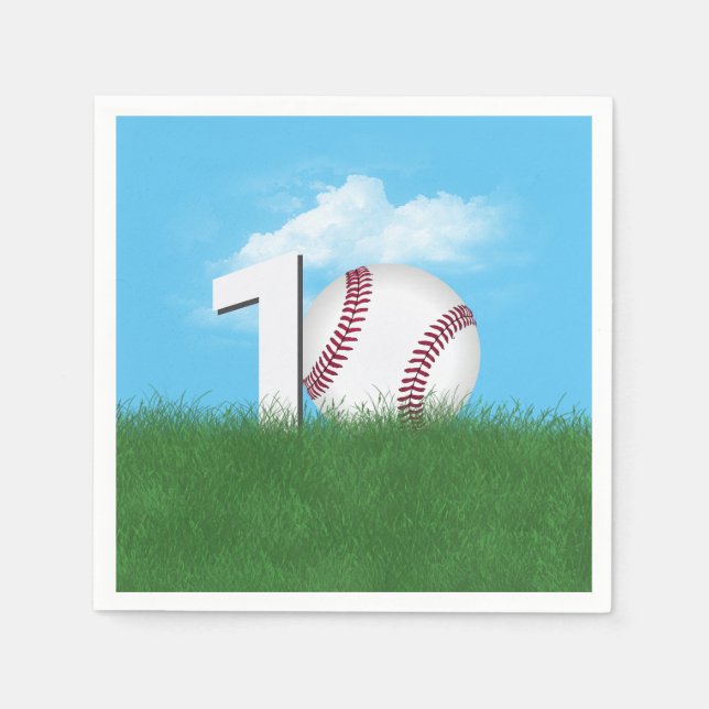 10th Birthday Baseball In Green Grass Napkin (Front)