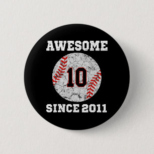 10th Birthday Baseball Lover Gift 10 Years Old Vin 6 Cm Round Badge