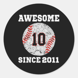 10th Birthday Baseball Lover Gift 10 Years Old Vin Classic Round Sticker