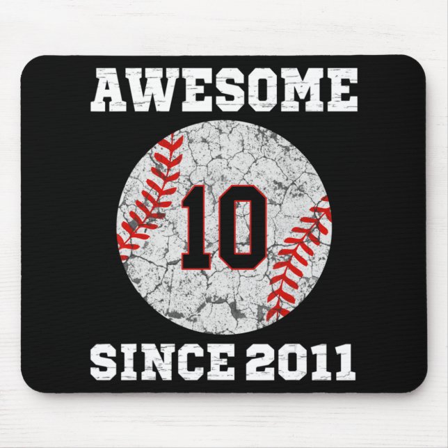 10th Birthday Baseball Lover Gift 10 Years Old Vin Mouse Pad (Front)