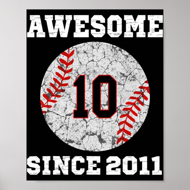 10th Birthday Baseball Lover Gift 10 Years Old Vin Poster (Front)