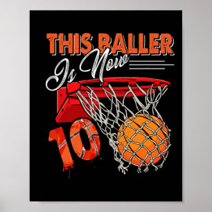 10th Birthday Basketball Fun 10 Years Old Kids Gi Poster