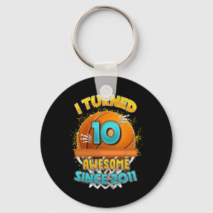 10th Birthday basketball I Turned 10 Year Old Gif Key Ring