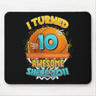 10th Birthday basketball I Turned 10 Year Old Gif Mouse Pad