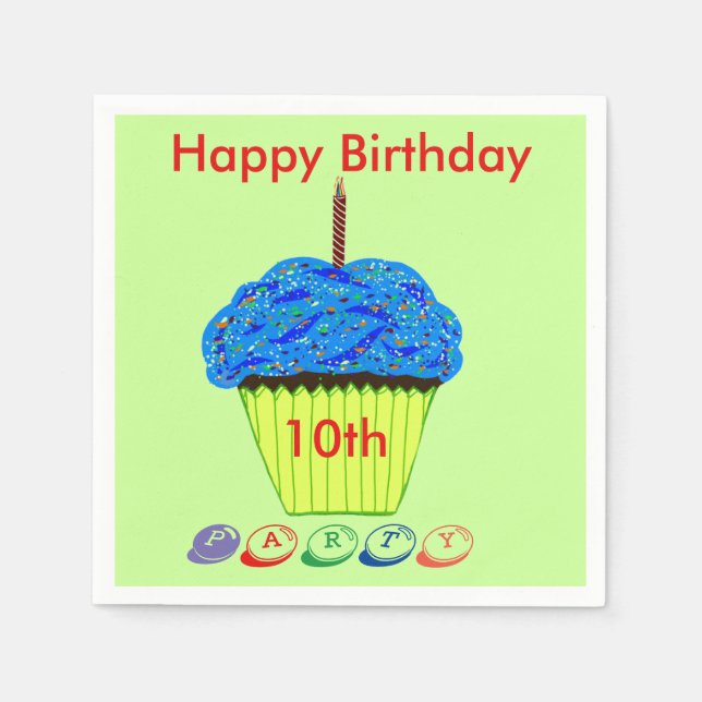 10th Birthday Blue Cupcake Any AGE Napkin (Front)