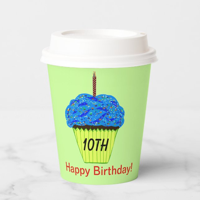 10th Birthday Blue Cupcake Balloons ANY AGE Paper Cups (Front)