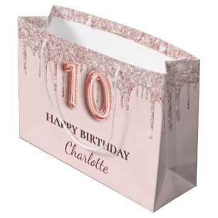 10th birthday blush pink glitter drips large gift bag