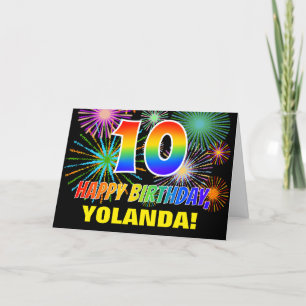 10th Birthday: Bold, Fun, Fireworks, Rainbow 10 Card