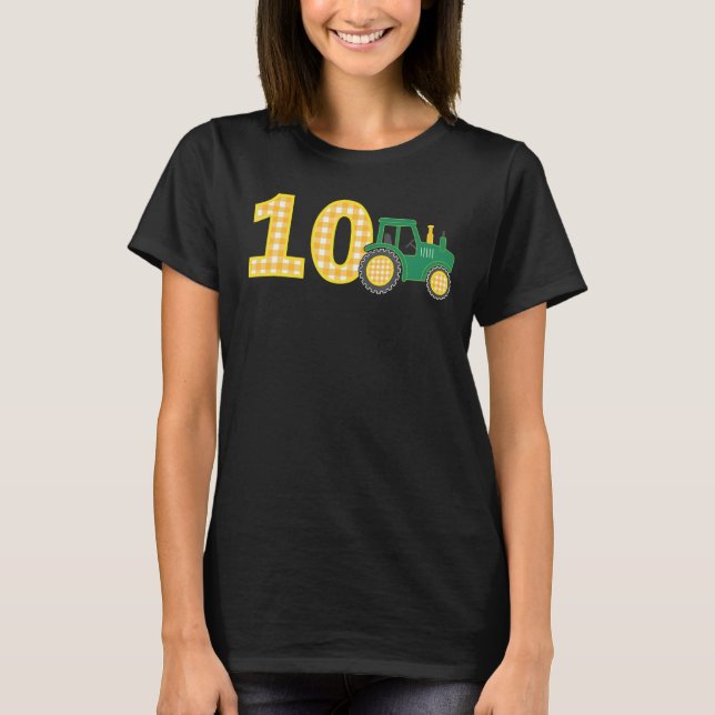 10th Birthday Boy 10 Year Old Farm Truck Tractor P T-Shirt (Front)