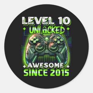 10th Birthday Boy Level 10 Gamer 10 Year Video Gam Classic Round Sticker