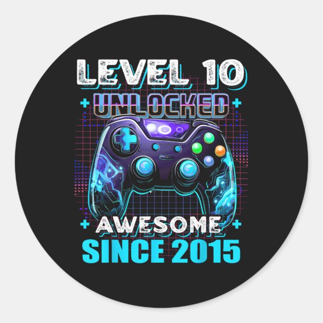 10th Birthday Boy Level 10 Gamer 10 Year Video Gam Classic Round Sticker (Front)