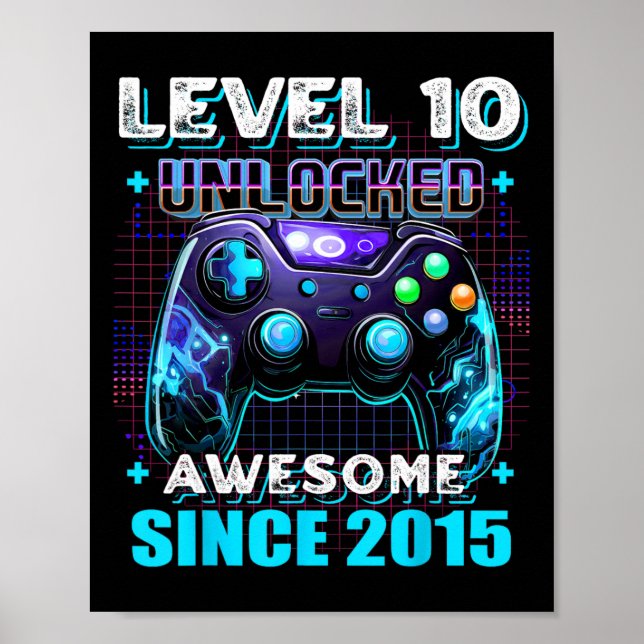 10th Birthday Boy Level 10 Gamer 10 Year Video Gam Poster (Front)