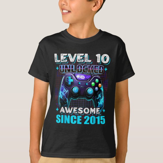 10th Birthday Boy Level 10 Gamer 10 Year Video Gam T-Shirt (Front)