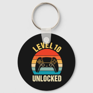 10th Birthday Boy Level 10 Unlocked Video Gamer 10 Key Ring