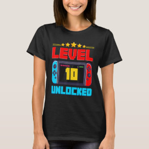 10th Birthday Boy Level 10 Unlocked Video Gamer Bi T-Shirt