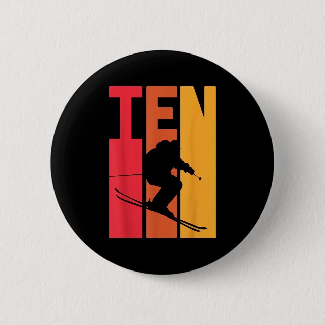 10th Birthday Boy Retro Ski Lover Skier 10 Years O 6 Cm Round Badge (Front)