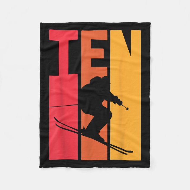 10th Birthday Boy Retro Ski Lover Skier 10 Years O Fleece Blanket (Front)