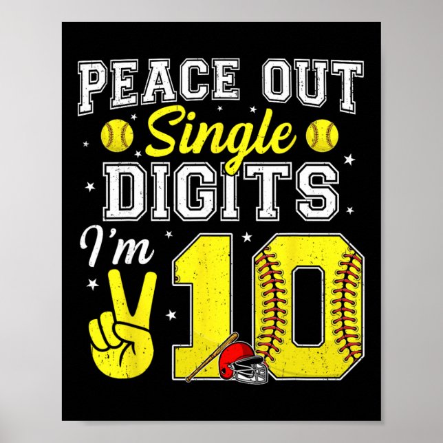10th Birthday Boy Softll Peace Out Single Digits 1 Poster (Front)