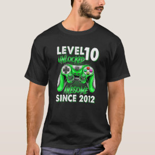 10th Birthday Boys 10 Year Old Level 10 Unlocked V T-Shirt