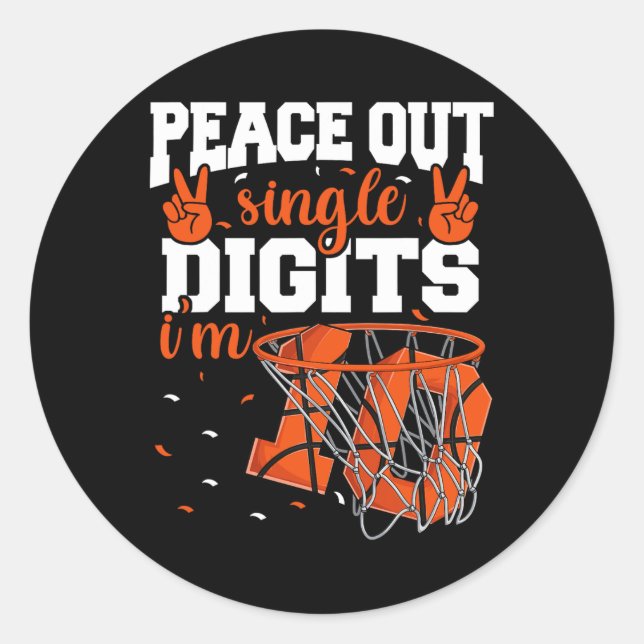 10th Birthday  Boys Basketball Peace Out Single Di Classic Round Sticker (Front)