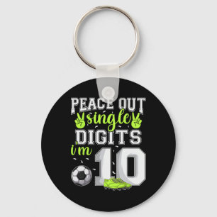 10th Birthday Boys Soccer Peace Out Single Digits Key Ring