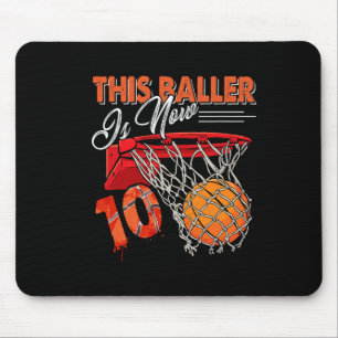 10th Birthday Bysketbyll Fun 10 Years Old Kids Gif Mouse Pad