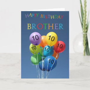 10th Birthday Card coloured balloons Brother