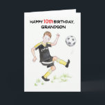 10th Birthday Card for a Grandson - Footballer<br><div class="desc">A 10th Birthday Card for a Grandson who enjoys soccer,  from a watercolour illustration by Judy Adamson. Please feel free to edit the inside greeting and contact me through my store if you would like the front cover text changed.</div>