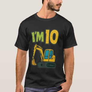 10th Birthday Cartoon Yellow Crawler Excavator 10  T-Shirt