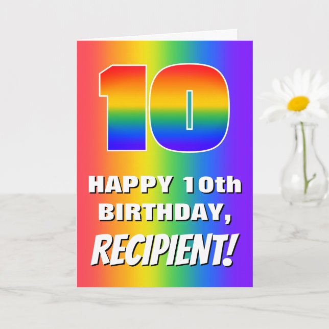 10th Birthday: Colorful, Fun Rainbow Pattern # 10 Card (Small Plant)
