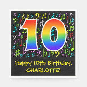 10th Birthday - Colourful Music Symbols, Rainbow 1 Napkin