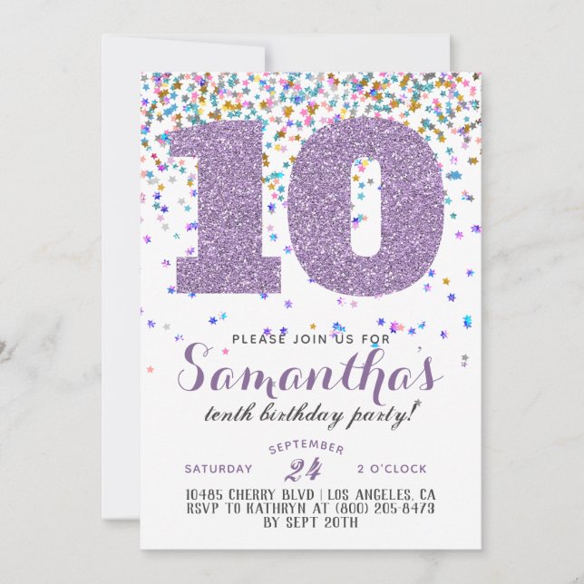 10th Birthday Confetti Invitation (Front)