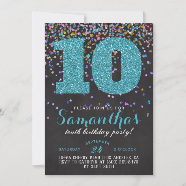 10th Birthday Confetti Invitation (Front)