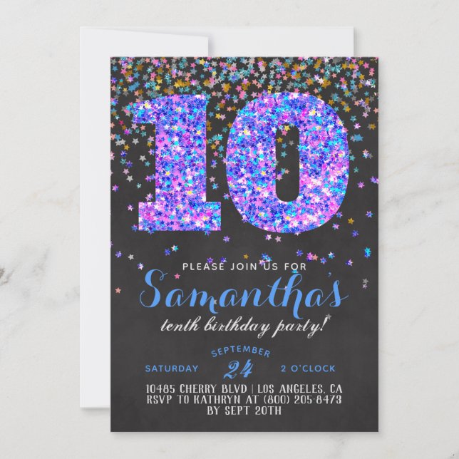 10th Birthday Confetti Invitation (Front)