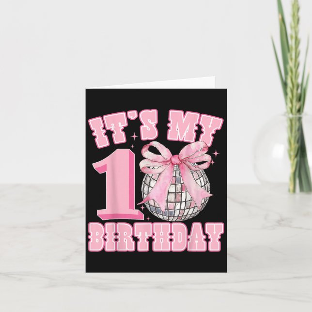 10th Birthday Coquette Bow Disco Ball 10 Year Old  Card (Front)