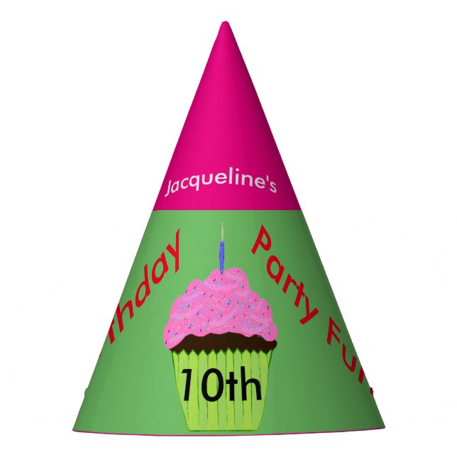 10th Birthday Cupcake Balloons Any AGE Party Hat (Front)